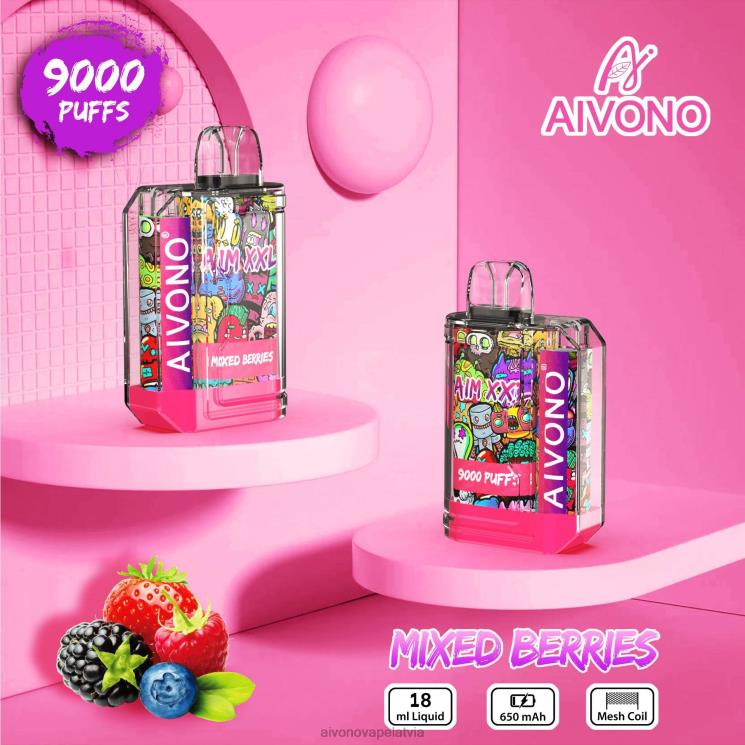 Aivono Vape Review - Aivono AIM XXL 9000 mutes uzlīme caurspīdīga jauktas ogas 4V8XV51