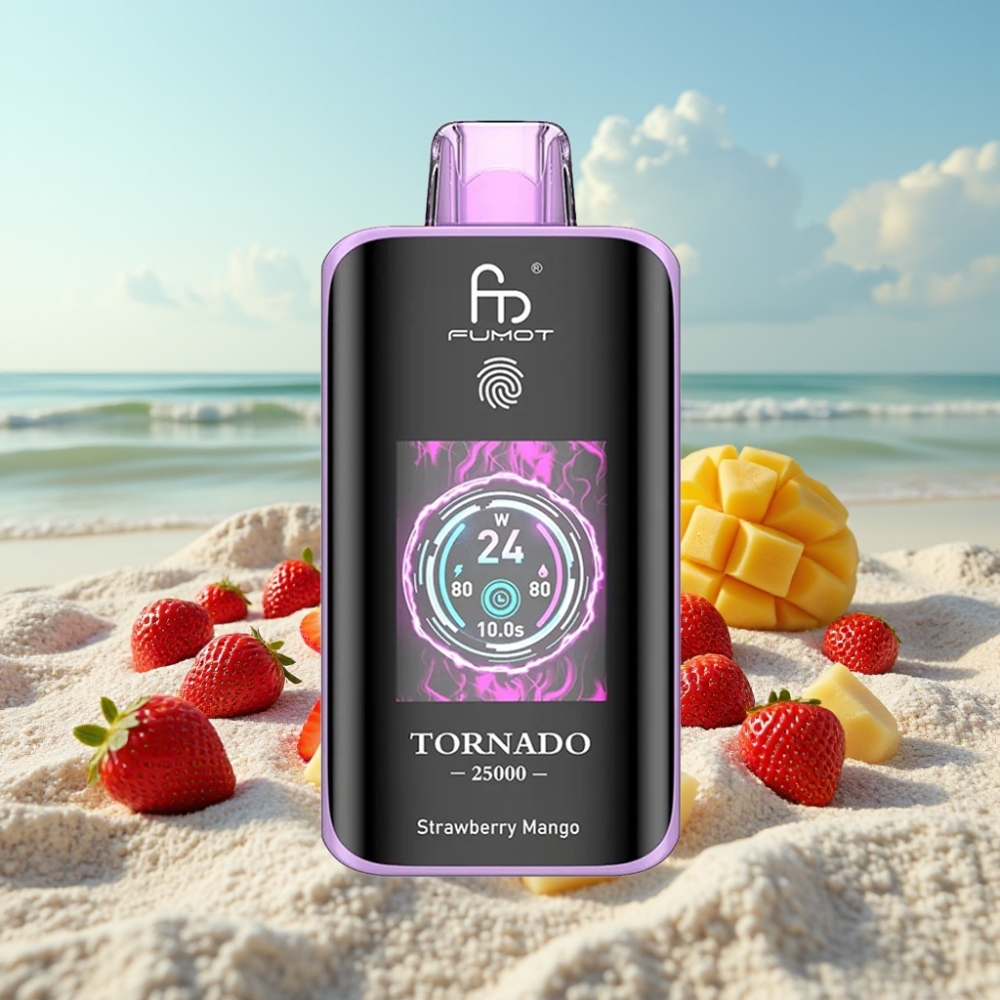 Fumot Tornado 25000 Puffs Disposable Vape Zemenes Mango, HD Ekrāns, 700mAh, 20ml