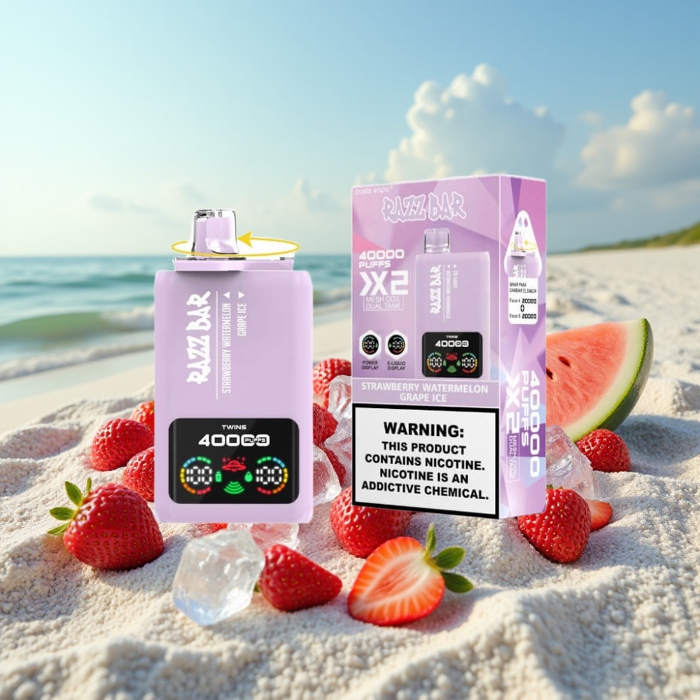 Razz Bar 40000 Pūšanas Disposable Vape ZEMENE ARBUZS & VĪNŠU LEDUS 1.0Ω×2 650Mah Type-C