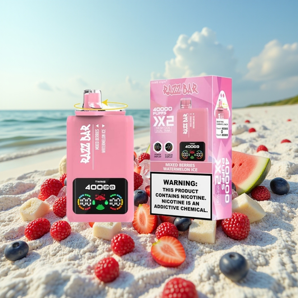 Razz Bar 40000 Puffs Disposable Vape JAUNAVAĻU & ARBŪZU LEDUS (Power Screen, 1.0Ω×2 Coil, 650mAh)