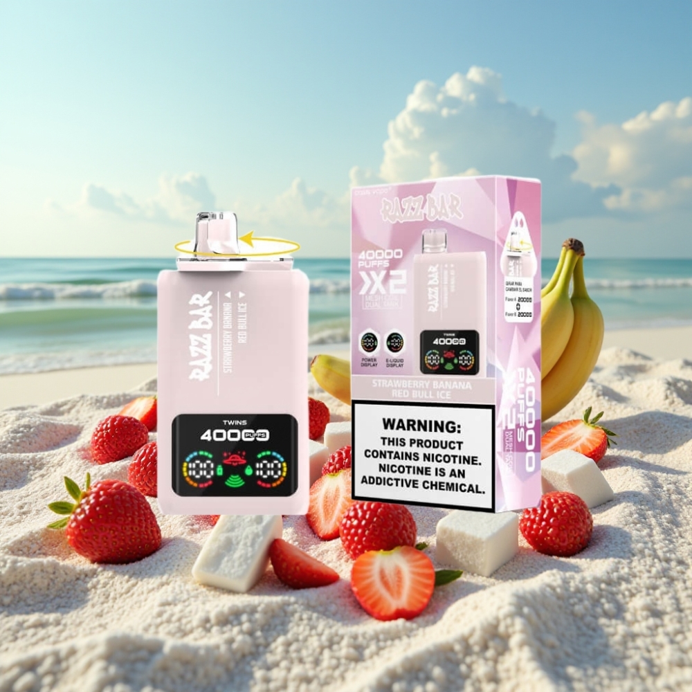 Razz Bar 40000 Puffs Disposable Vape – Zemeņu Banāns & Red Bull Ledus, 650mAh, Type-C