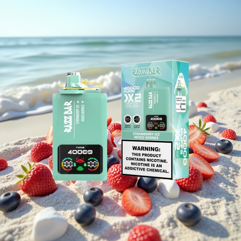 Razz Bar 40000 Puffs Disposable Vape – Zemeņu Ledus & Jauktas Ogles, Power Screen, 650mAh