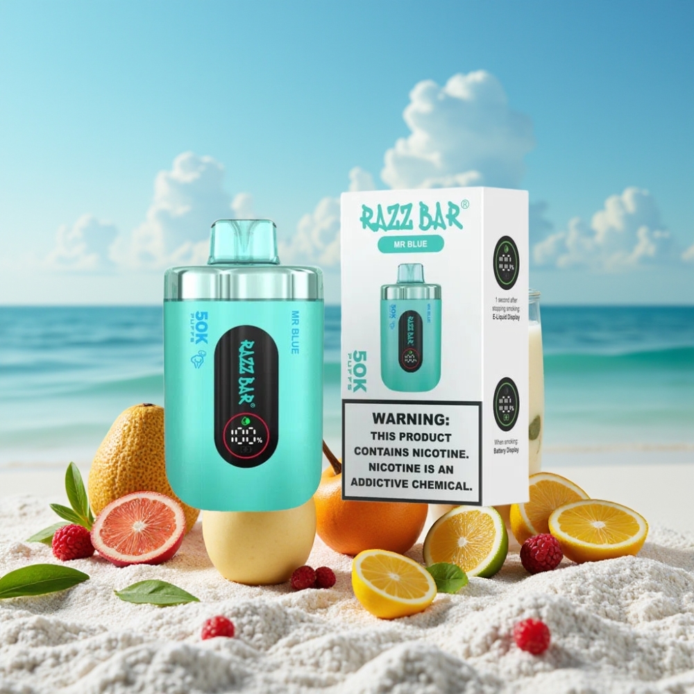 Razz Bar 50K Pūšu Disposable Vape Mr Zils – 50000 Pūšu, 2% Nikotīna, Type-C