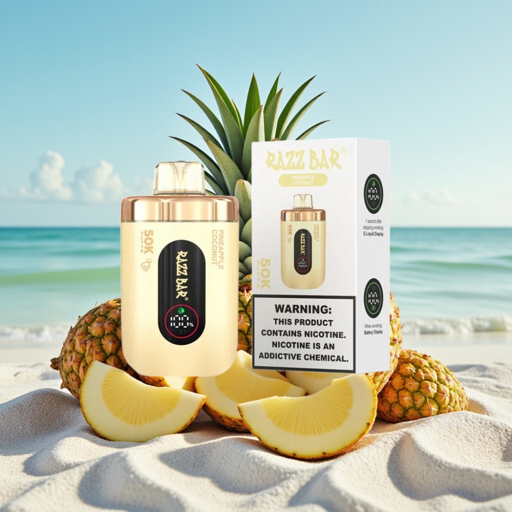 Razz Bar 50K Puffs Disposable Vape Ananāsu Kokosrieksts 1.0 Ohm Mesh 650mAh