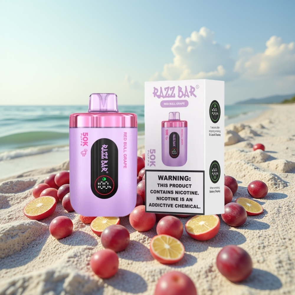 Razz Bar 50K Puffs Disposable Vape Red Bull Vīnogu 50K Pūti, 2% Nikotīna, Type-C