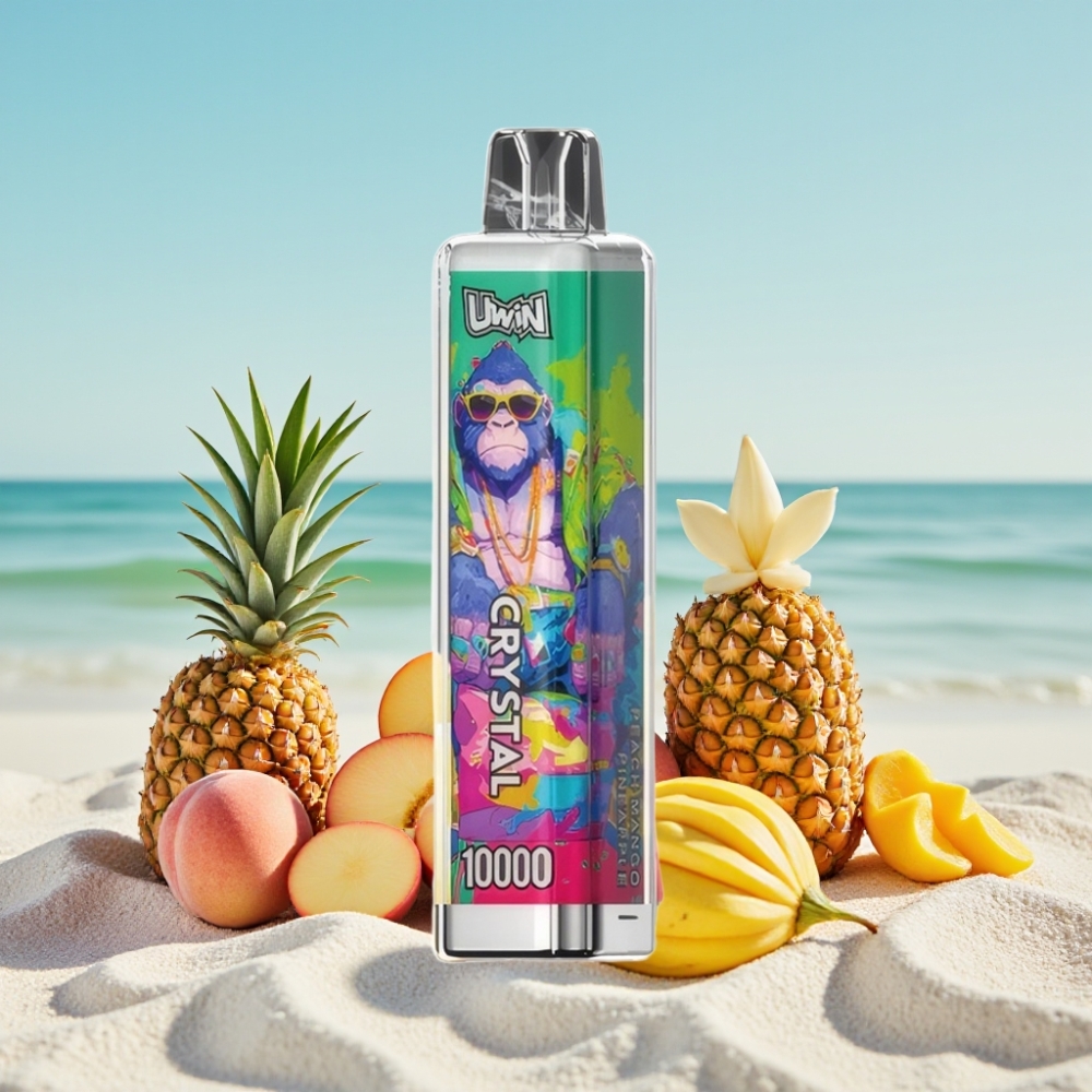 UWIN Crystal 10000 Puffs Disposable Vape (Persiku Mango Ananāsu) – 18ml, 650mAh, Type-C