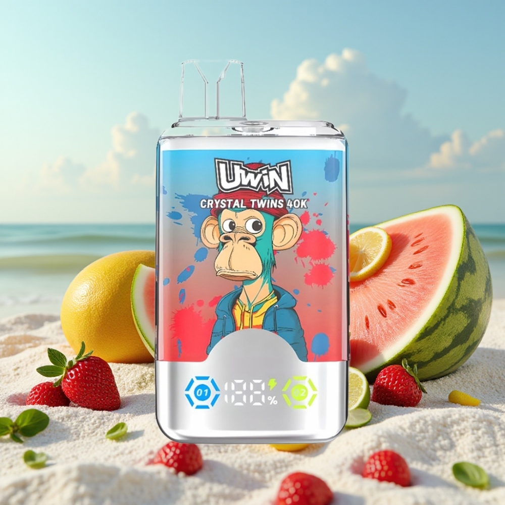 UWIN Crystal Twins 40000 Puffs 32ml Zemeneņu Arbūzs Citrons Laimes 2 Garšas 5% Nikotīns Type-C